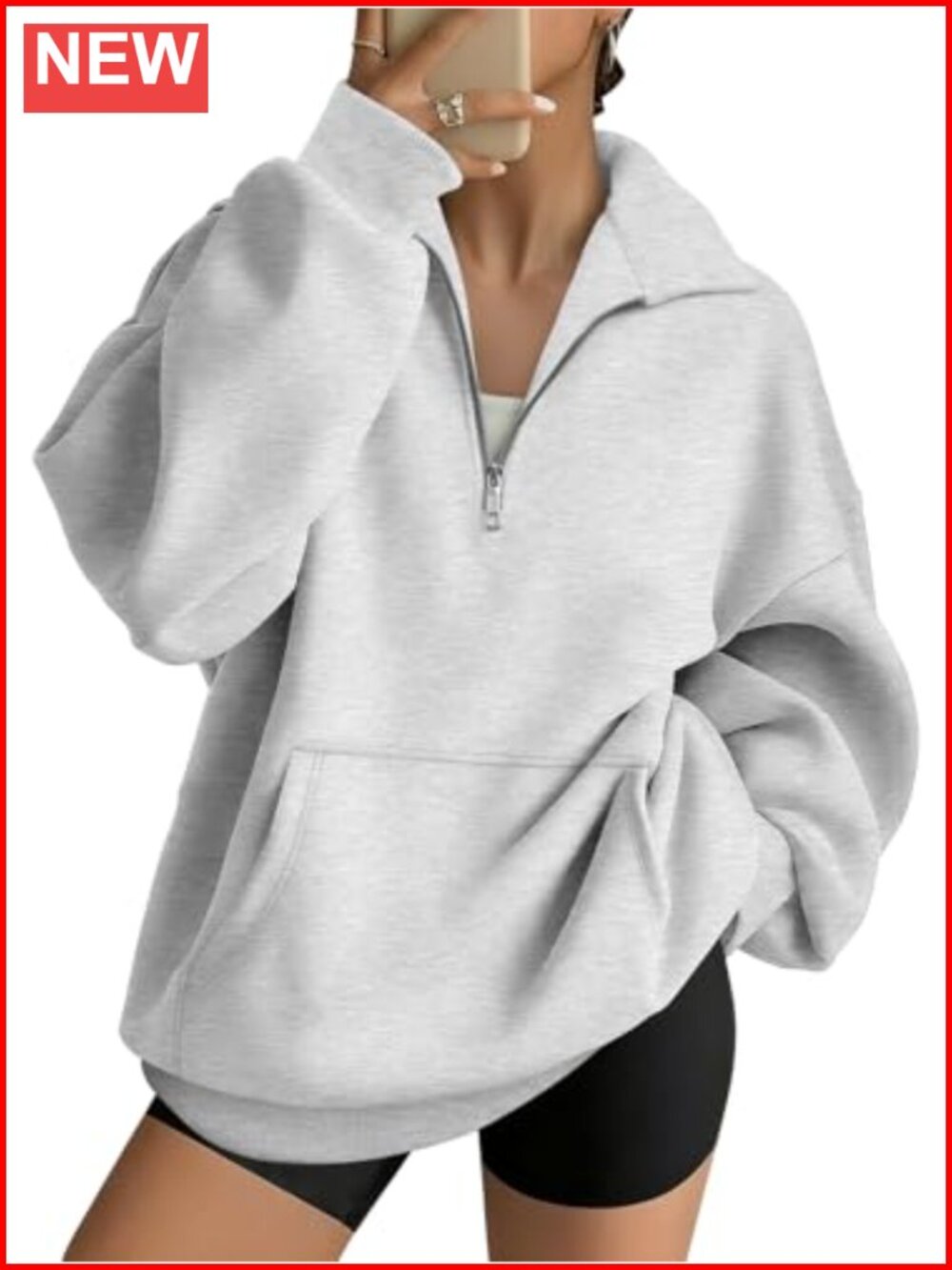 Women's Quarter Zip Pullover Oversized Crewneck Sweatshirt Cotton Polyester
